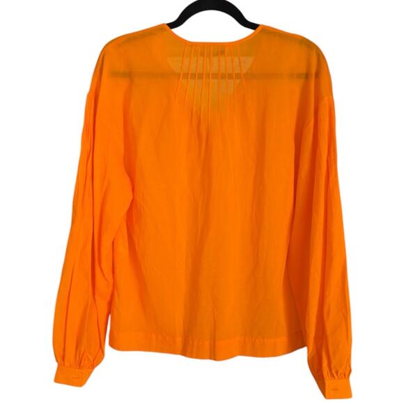 Trina Turk Cape Coral Split V Tie Neck Top Cotton Blouse XS, Orange | NEW $248 - Picture 5 of 5